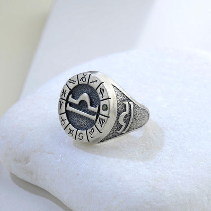 Sterling Silver Libra Zodiac Ring: Horoscope Astrology Jewelry