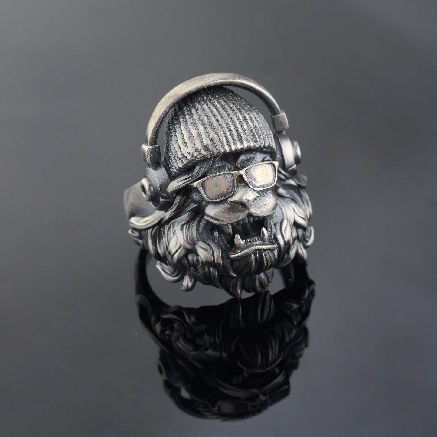 Sterling Silver Lion Head Ring: Handmade Hipster Animal Ring