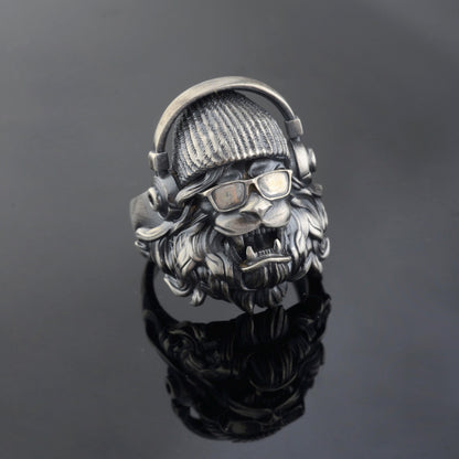 Sterling Silver Lion Head Ring: Handmade Hipster Animal Ring