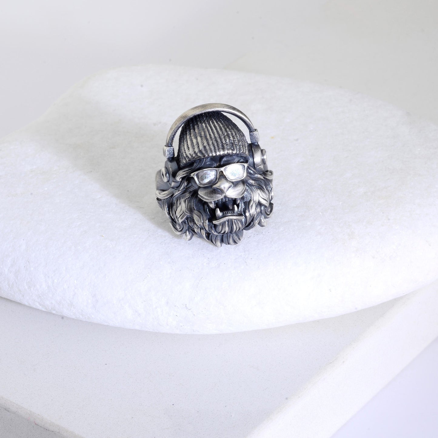 Sterling Silver Lion Head Ring: Handmade Hipster Animal Ring