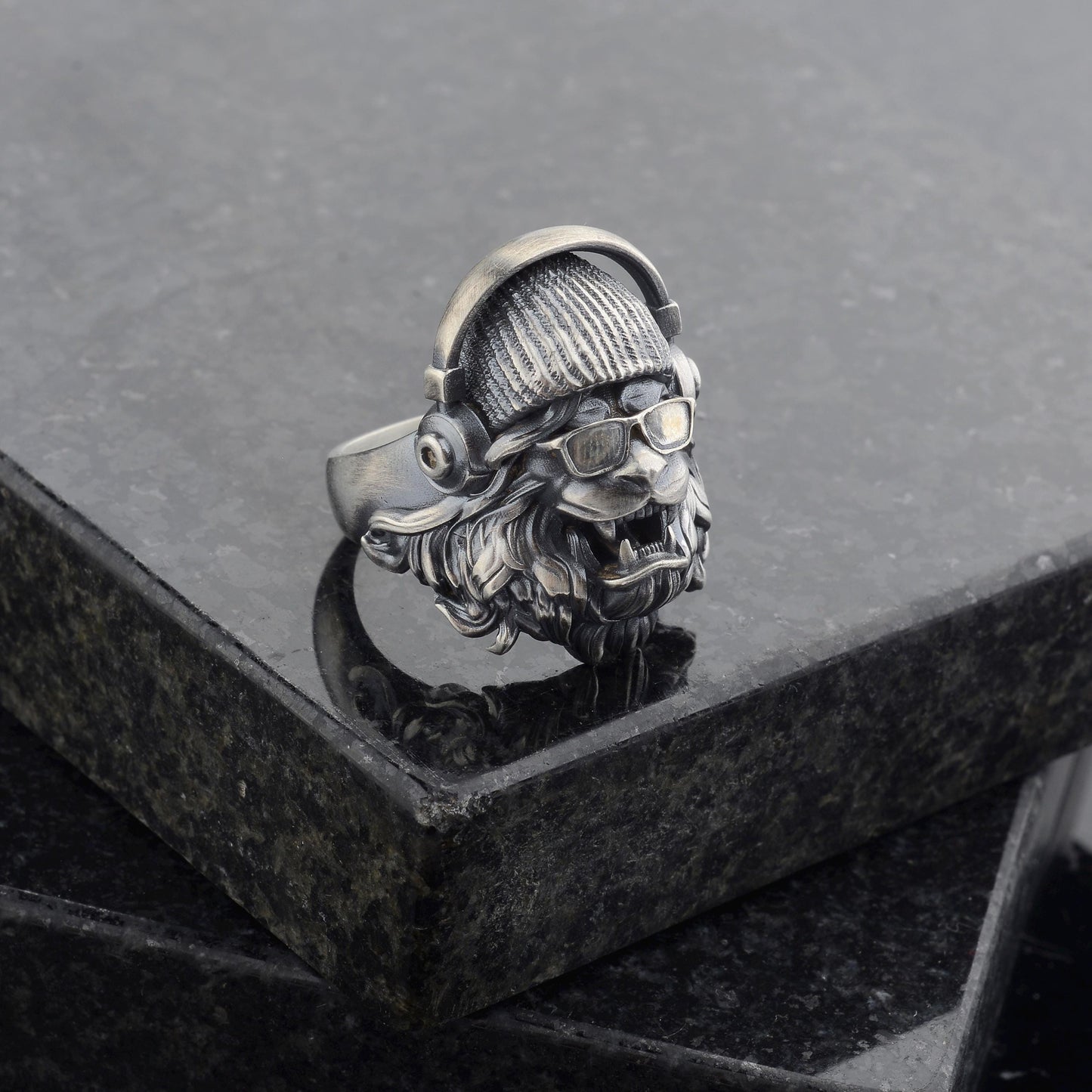 Sterling Silver Lion Head Ring: Handmade Hipster Animal Ring
