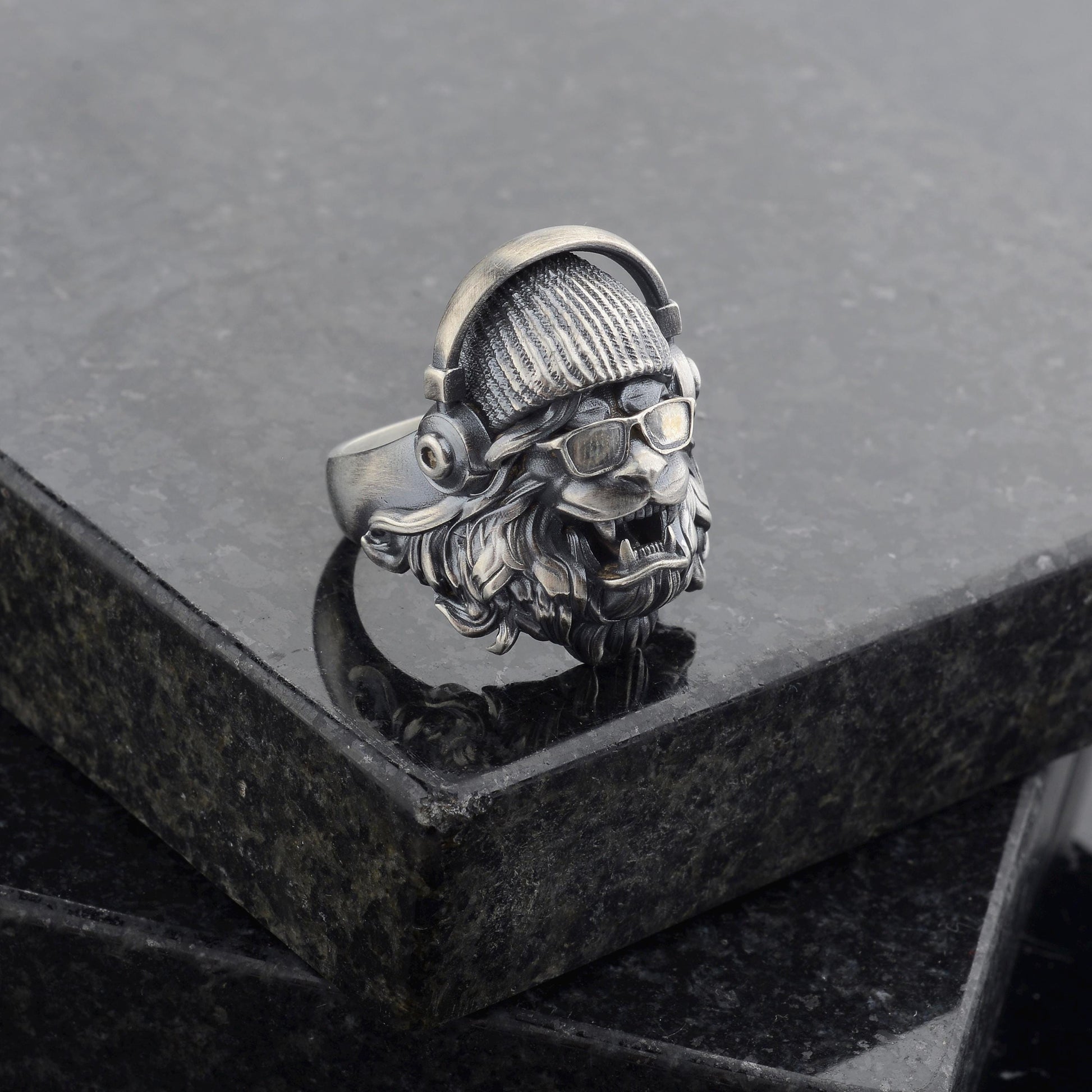 Sterling Silver Lion Head Ring: Handmade Hipster Animal Ring