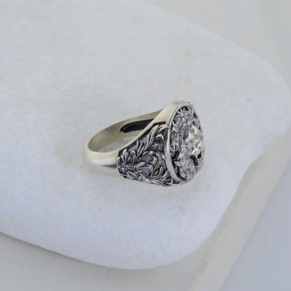 Sterling Silver Lion Head Signet Ring: Handmade Animal Jewelry