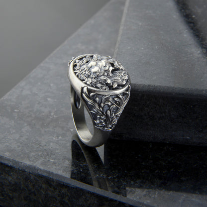 Sterling Silver Lion Head Signet Ring: Handmade Animal Jewelry