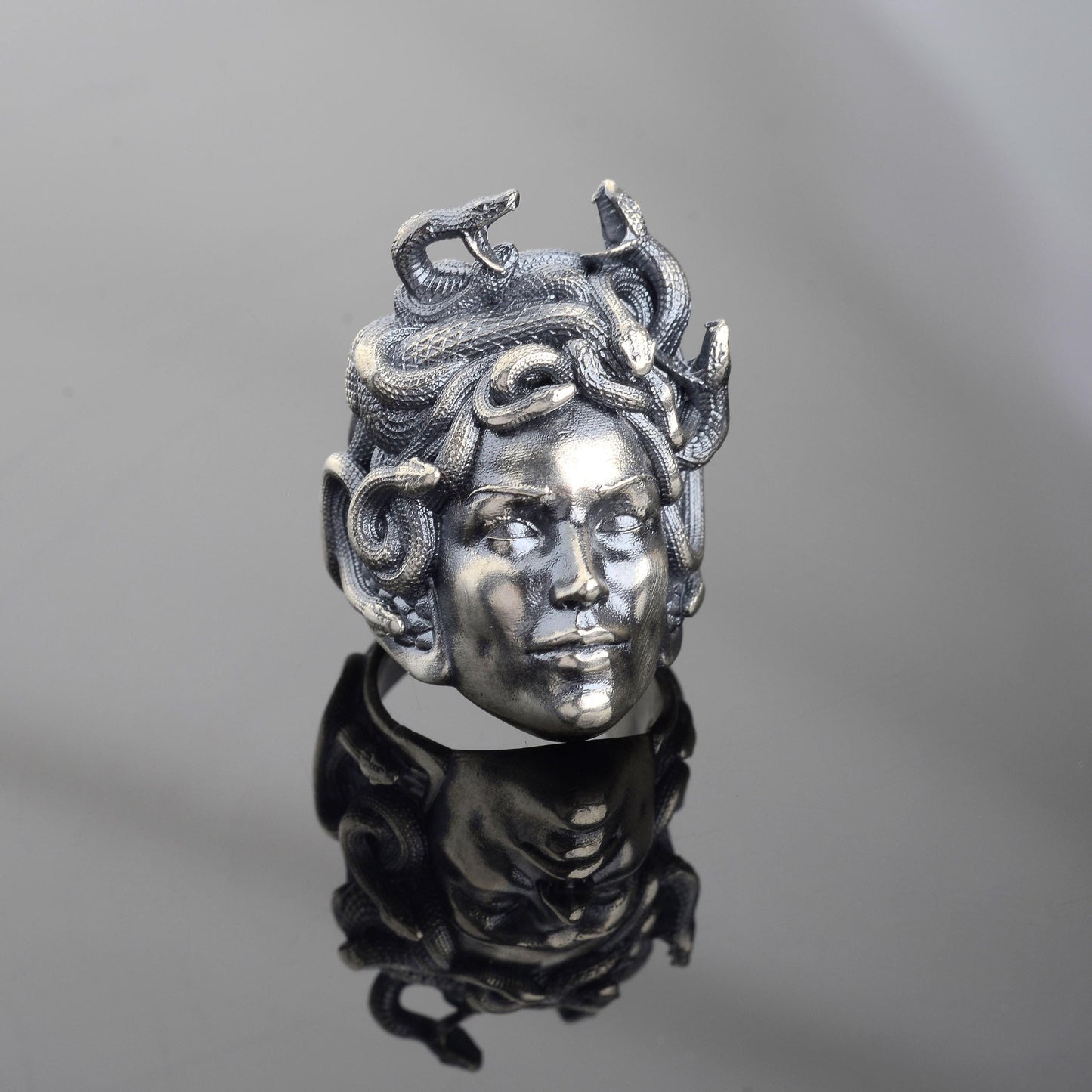925 Sterling Silver Medusa Ring, Greek Mythology Signet