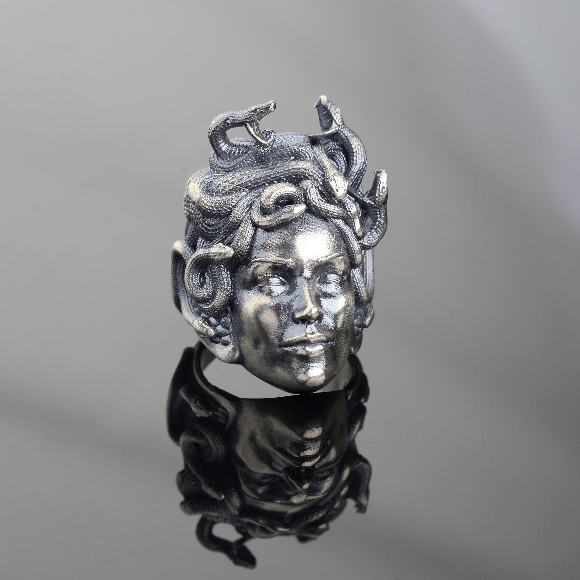 925 Sterling Silver Medusa Ring, Greek Mythology Signet