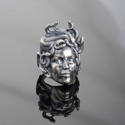 925 Sterling Silver Medusa Ring, Greek Mythology Signet