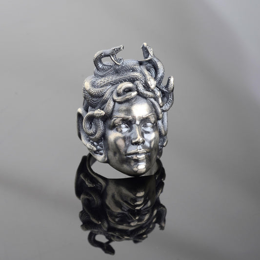 925 Sterling Silver Medusa Ring, Greek Mythology Signet