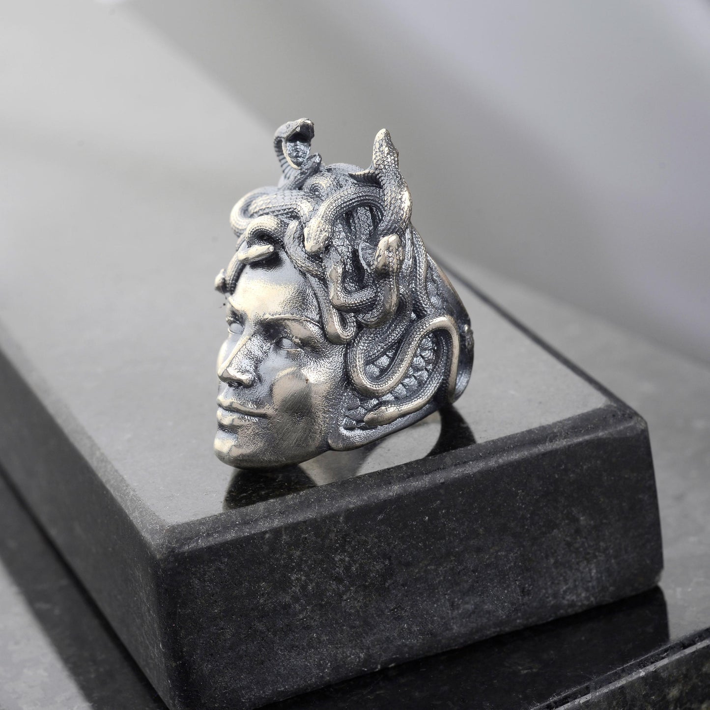925 Sterling Silver Medusa Ring, Greek Mythology Signet