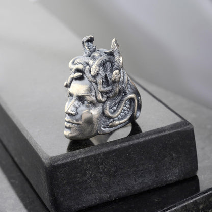 925 Sterling Silver Medusa Ring, Greek Mythology Signet