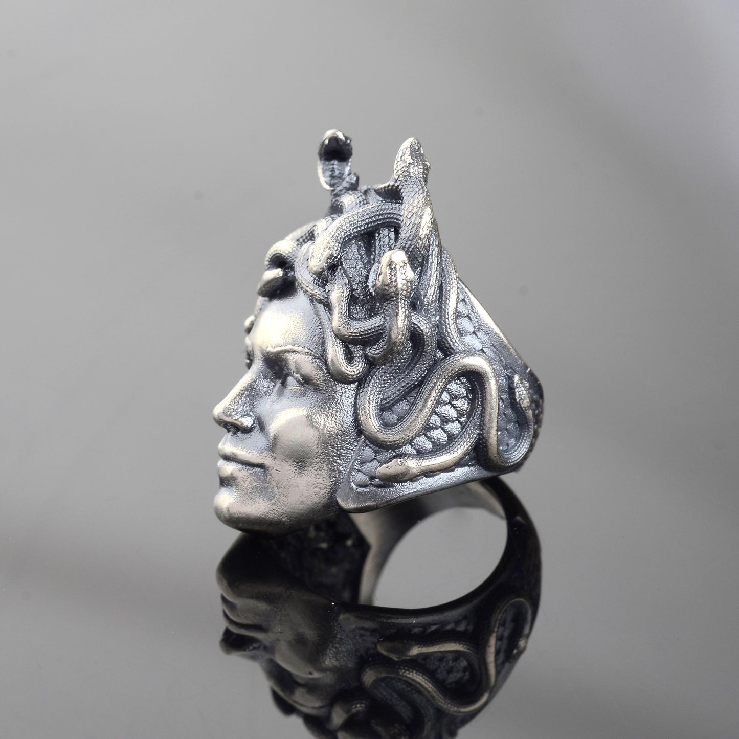 925 Sterling Silver Medusa Ring, Greek Mythology Signet