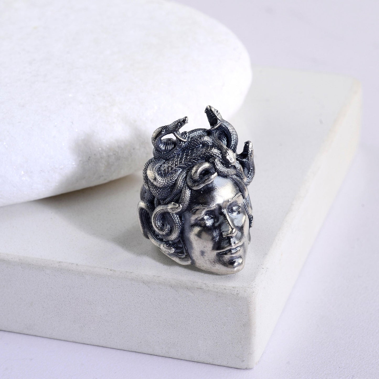 925 Sterling Silver Medusa Ring, Greek Mythology Signet