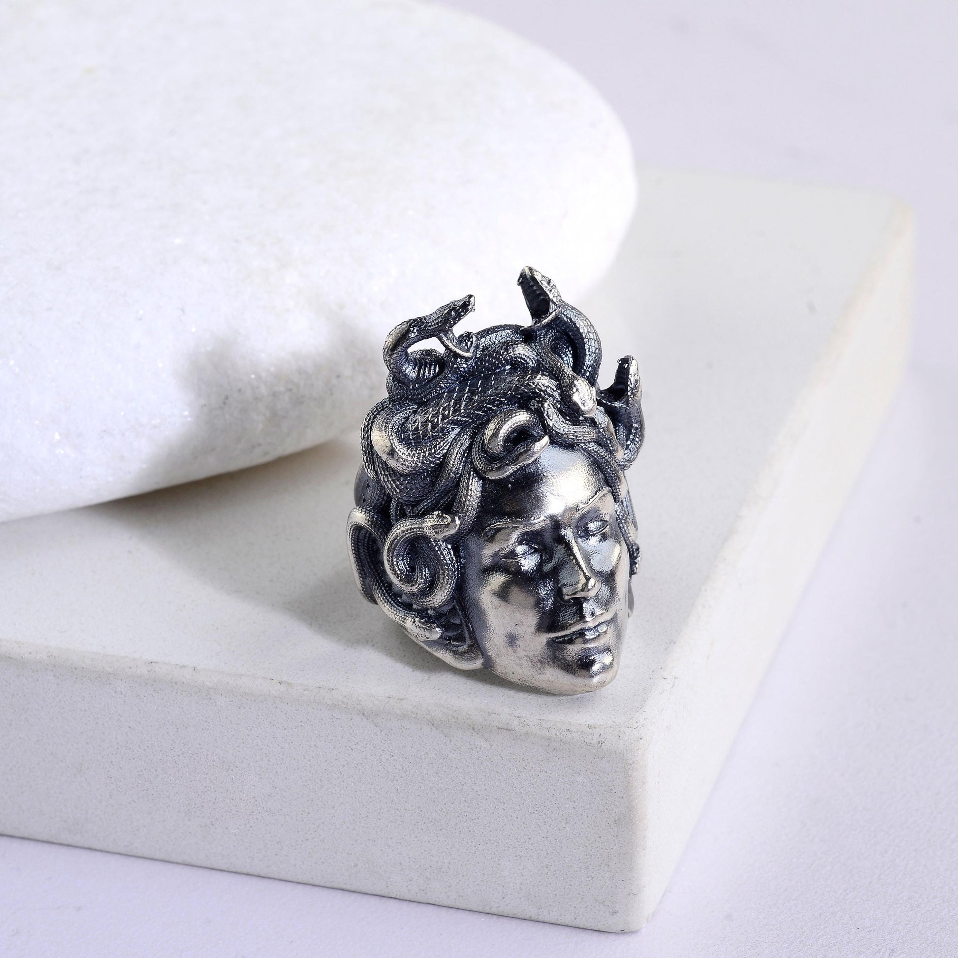 925 Sterling Silver Medusa Ring, Greek Mythology Signet