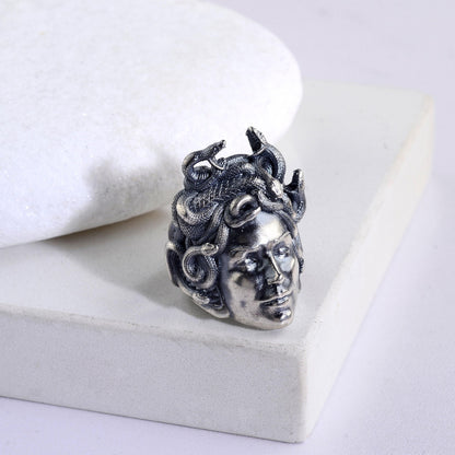925 Sterling Silver Medusa Ring, Greek Mythology Signet