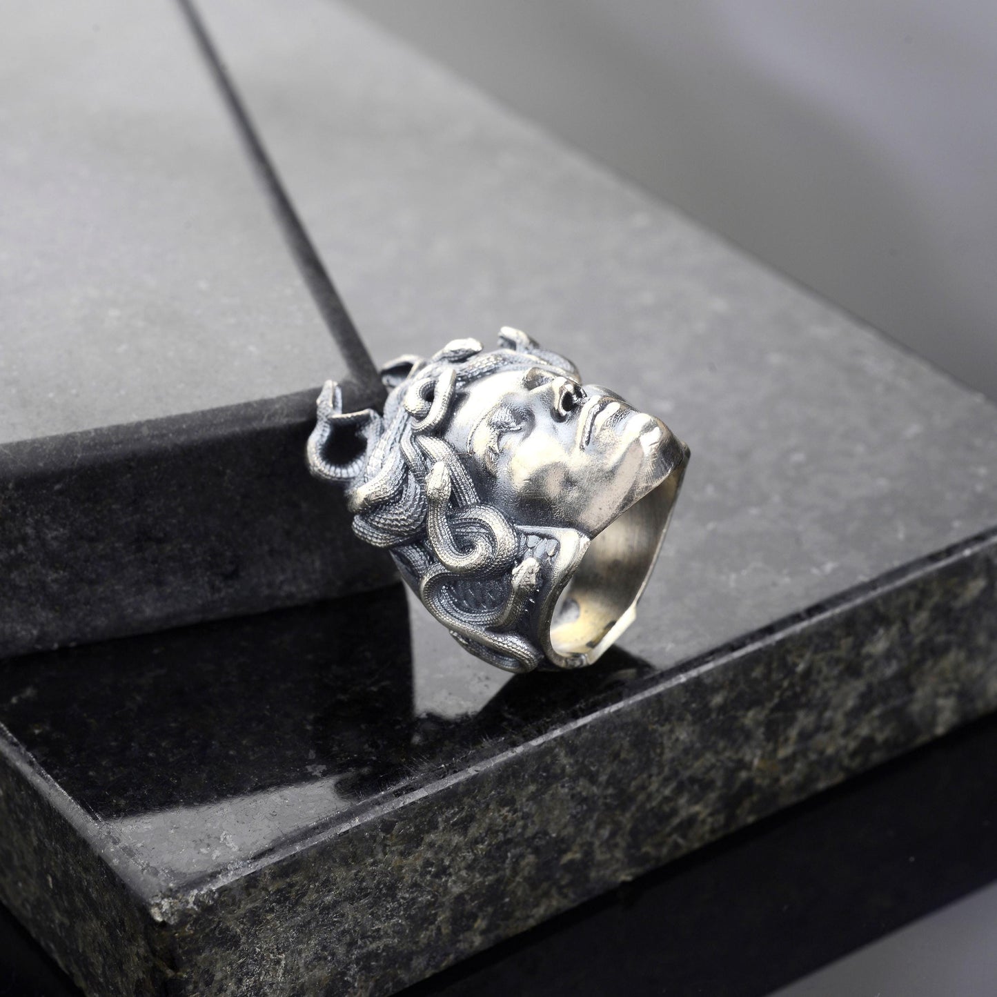 925 Sterling Silver Medusa Ring, Greek Mythology Signet