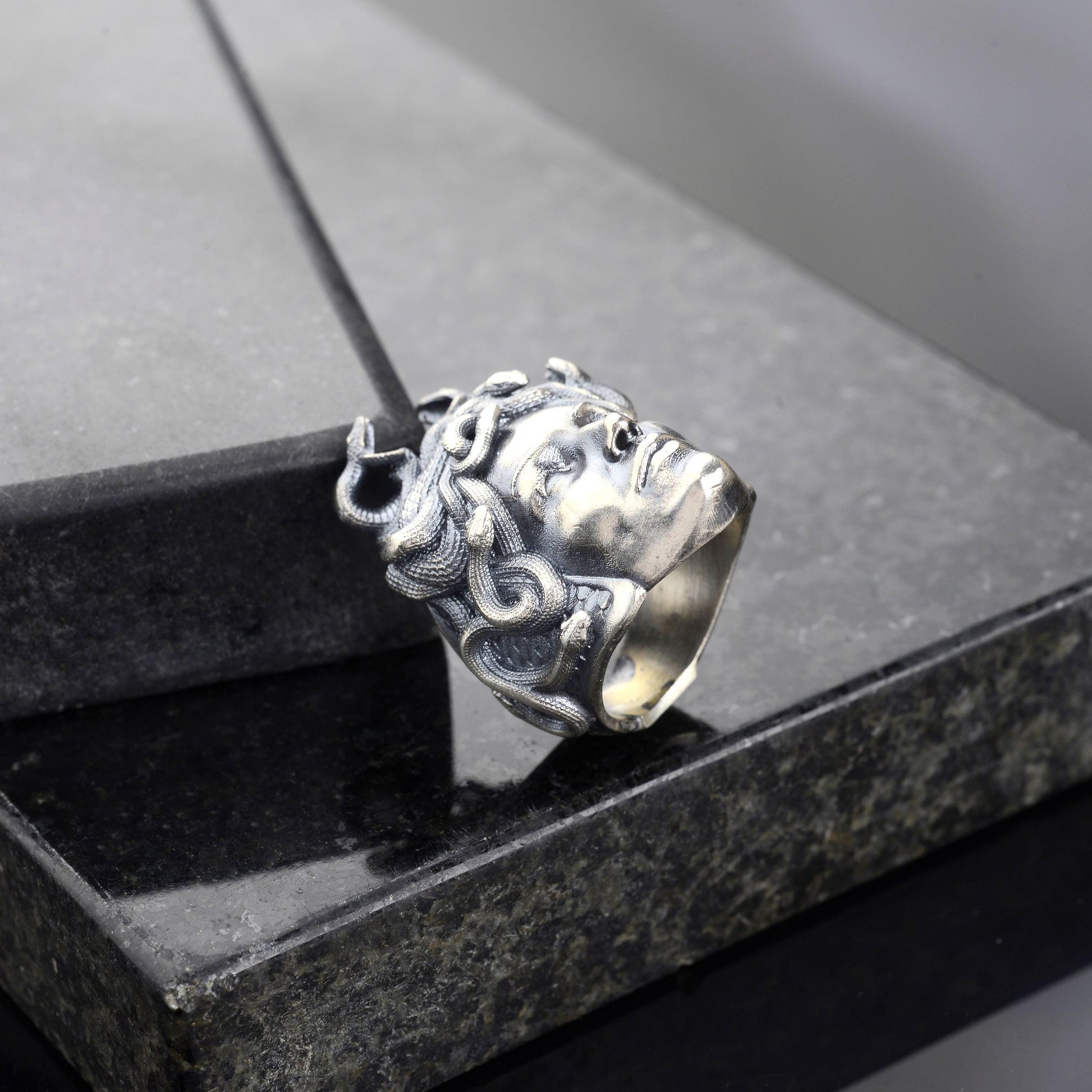 925 Sterling Silver Medusa Ring, Greek Mythology Signet