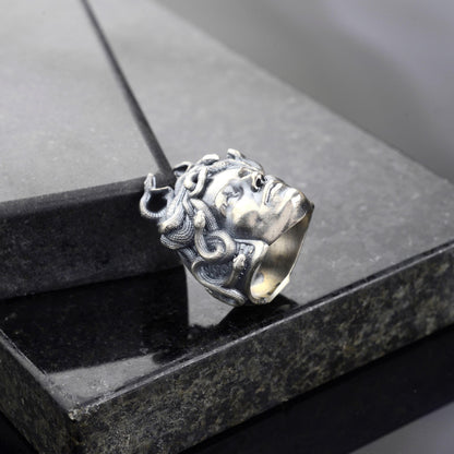 925 Sterling Silver Medusa Ring, Greek Mythology Signet