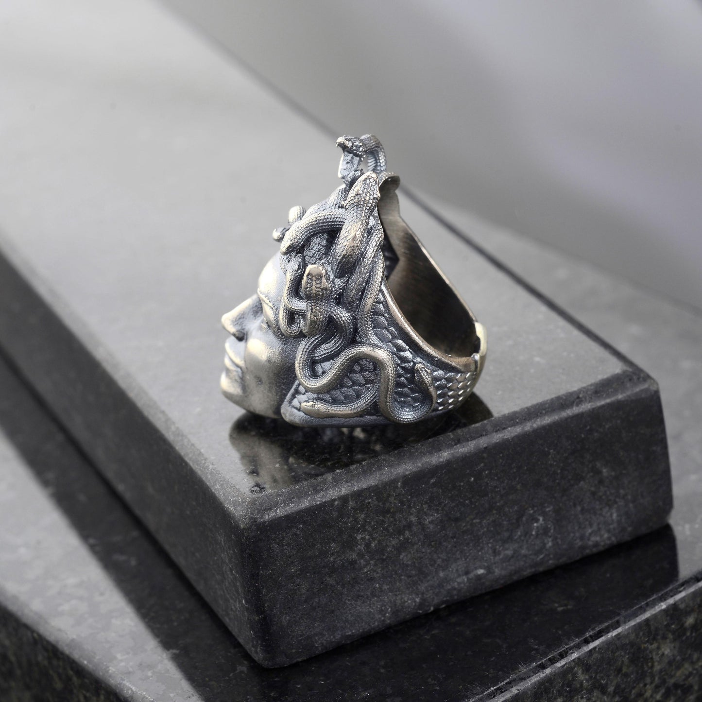 925 Sterling Silver Medusa Ring, Greek Mythology Signet