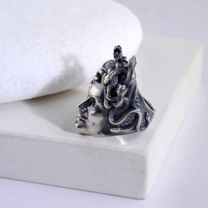 925 Sterling Silver Medusa Ring, Greek Mythology Signet