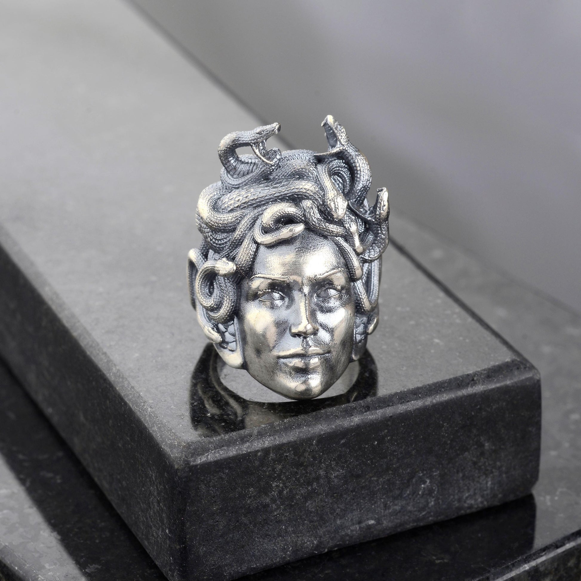 925 Sterling Silver Medusa Ring, Greek Mythology Signet