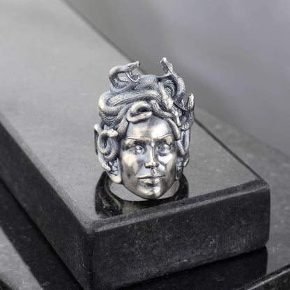 925 Sterling Silver Medusa Ring, Greek Mythology Signet
