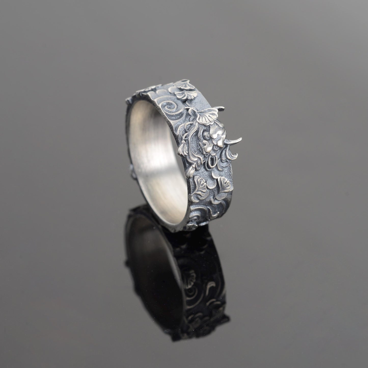 Sterling Silver Oni Mask Ring, Devil Ring, Japanese Jewelry, Hannya Mask Ring, Samurai Mask Ring, Japanese Evil Spirit, Gifr for Boyfriend