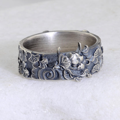 Sterling Silver Oni Mask Ring, Devil Ring, Japanese Jewelry, Hannya Mask Ring, Samurai Mask Ring, Japanese Evil Spirit, Gifr for Boyfriend