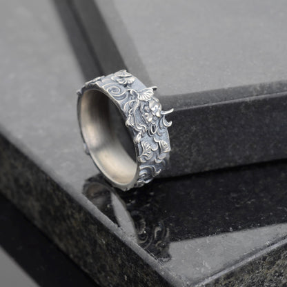 Sterling Silver Oni Mask Ring, Devil Ring, Japanese Jewelry, Hannya Mask Ring, Samurai Mask Ring, Japanese Evil Spirit, Gifr for Boyfriend