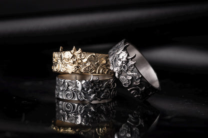 Sterling Silver Oni Mask Ring, Devil Ring, Japanese Jewelry, Hannya Mask Ring, Samurai Mask Ring, Japanese Evil Spirit, Gifr for Boyfriend