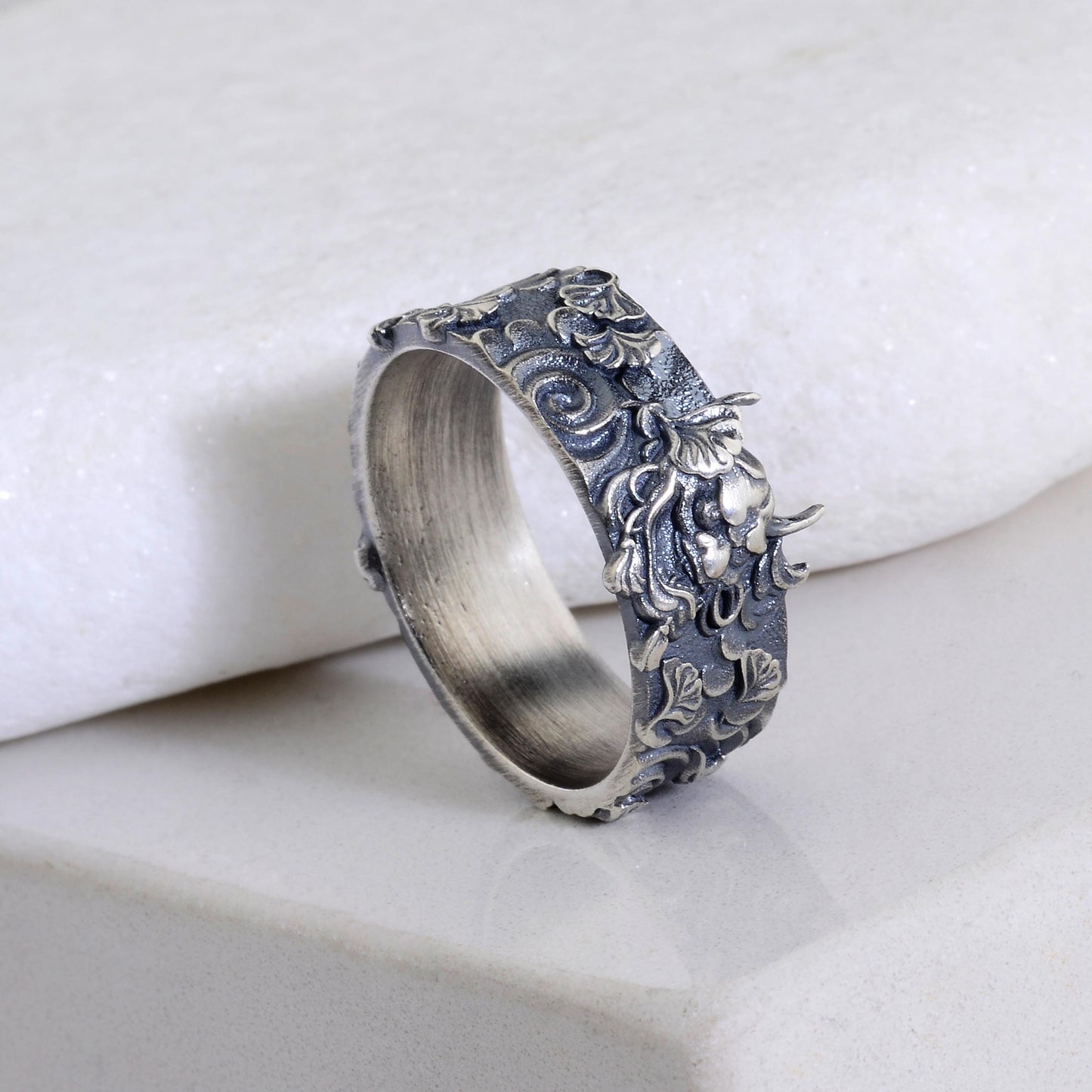 Sterling Silver Oni Mask Ring, Devil Ring, Japanese Jewelry, Hannya Mask Ring, Samurai Mask Ring, Japanese Evil Spirit, Gifr for Boyfriend