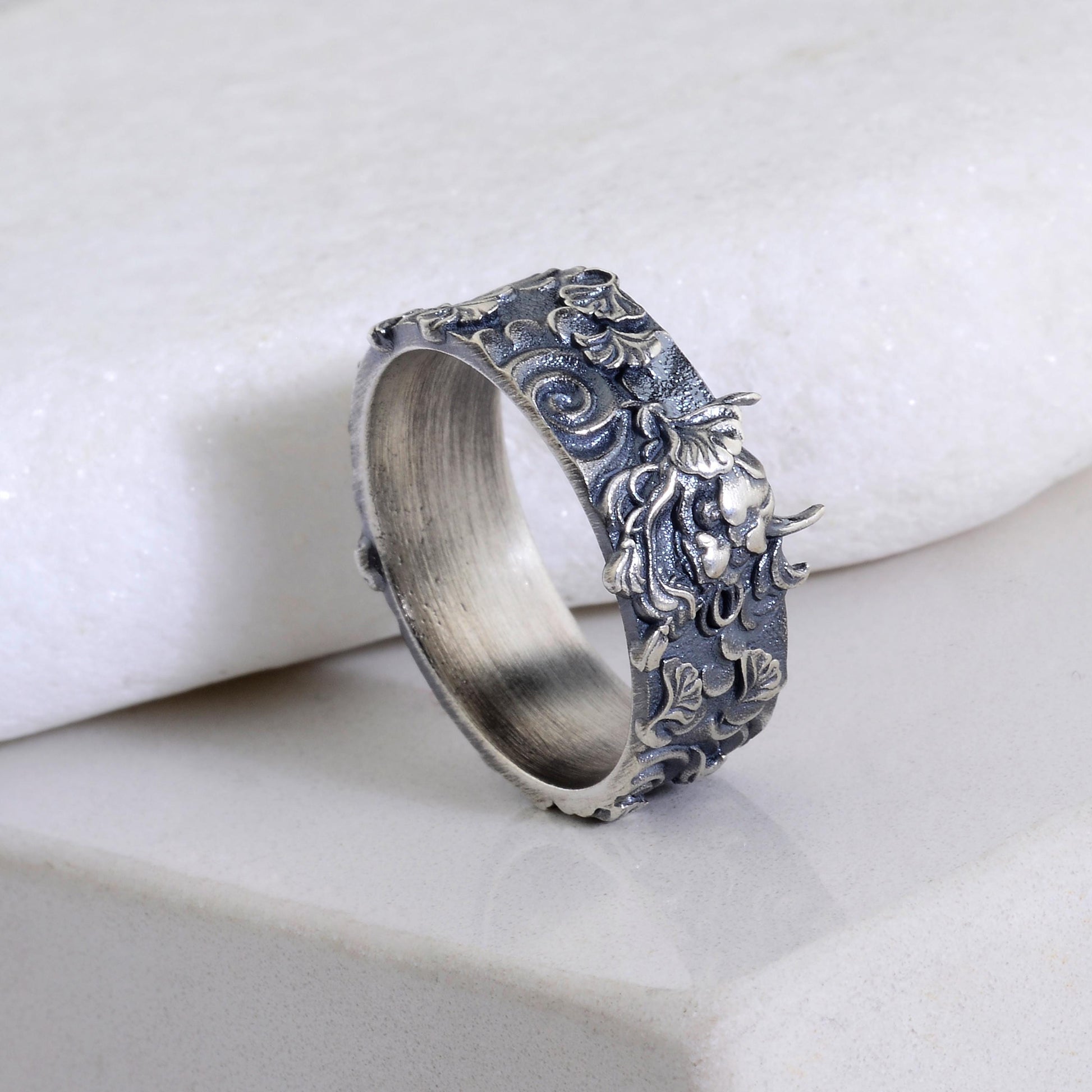 Sterling Silver Oni Mask Ring, Devil Ring, Japanese Jewelry, Hannya Mask Ring, Samurai Mask Ring, Japanese Evil Spirit, Gifr for Boyfriend