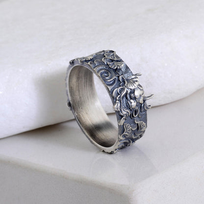 Sterling Silver Oni Mask Ring, Devil Ring, Japanese Jewelry, Hannya Mask Ring, Samurai Mask Ring, Japanese Evil Spirit, Gifr for Boyfriend