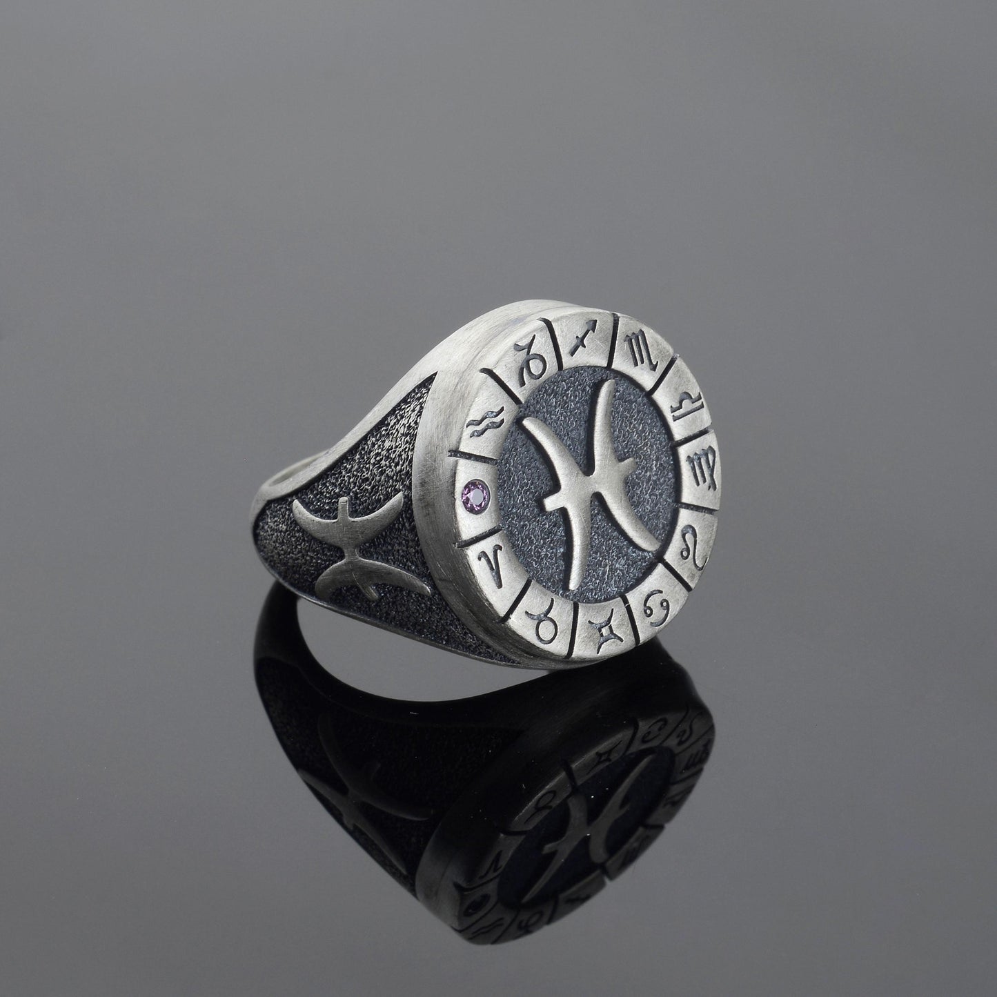 Sterling Silver Pisces Zodiac Ring: Horoscope Astrology Gift