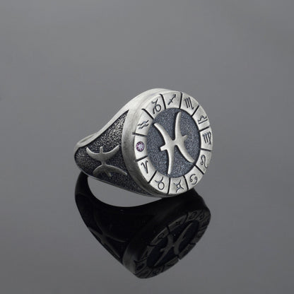 Sterling Silver Pisces Zodiac Ring: Horoscope Astrology Gift