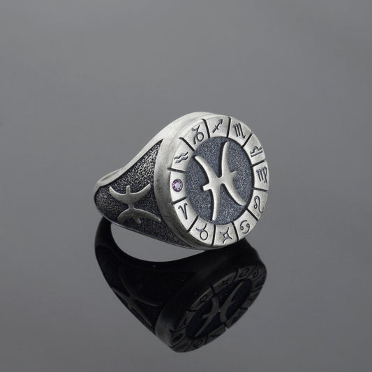 Sterling Silver Pisces Zodiac Ring: Horoscope Astrology Gift