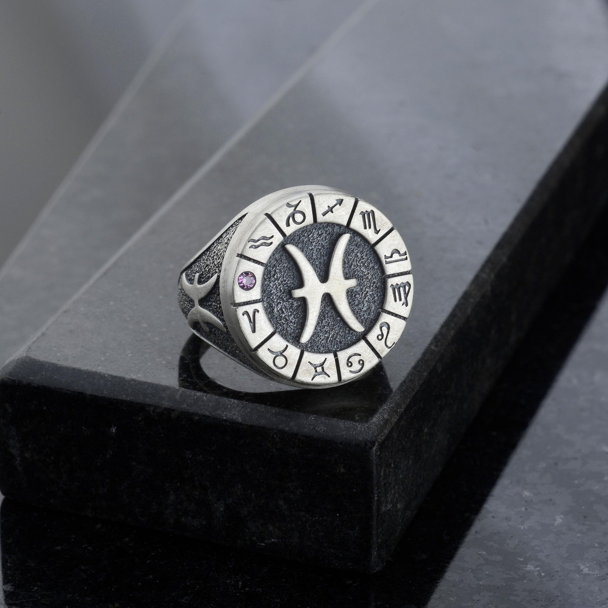 Sterling Silver Pisces Zodiac Ring: Horoscope Astrology Gift