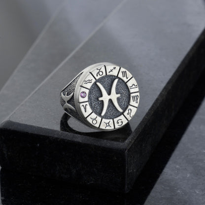 Sterling Silver Pisces Zodiac Ring: Horoscope Astrology Gift