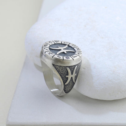 Sterling Silver Pisces Zodiac Ring: Horoscope Astrology Gift