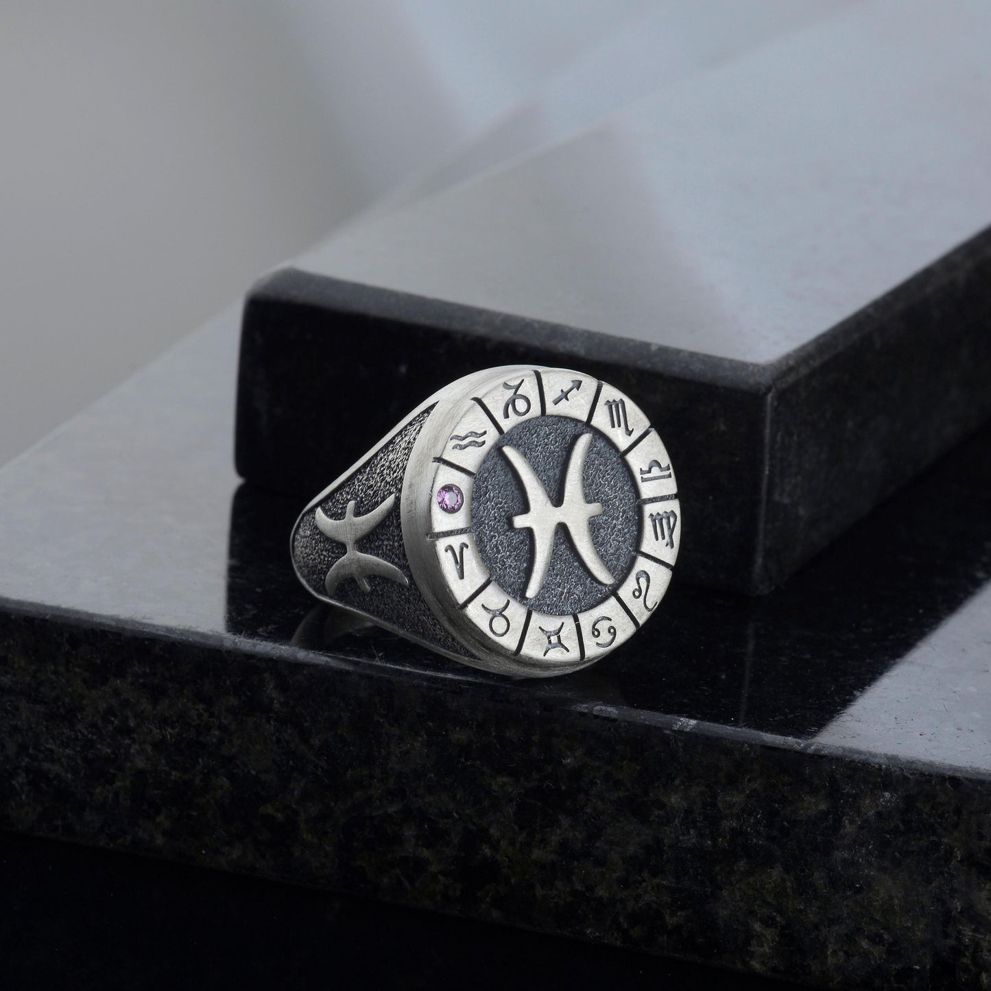 Sterling Silver Pisces Zodiac Ring: Horoscope Astrology Gift