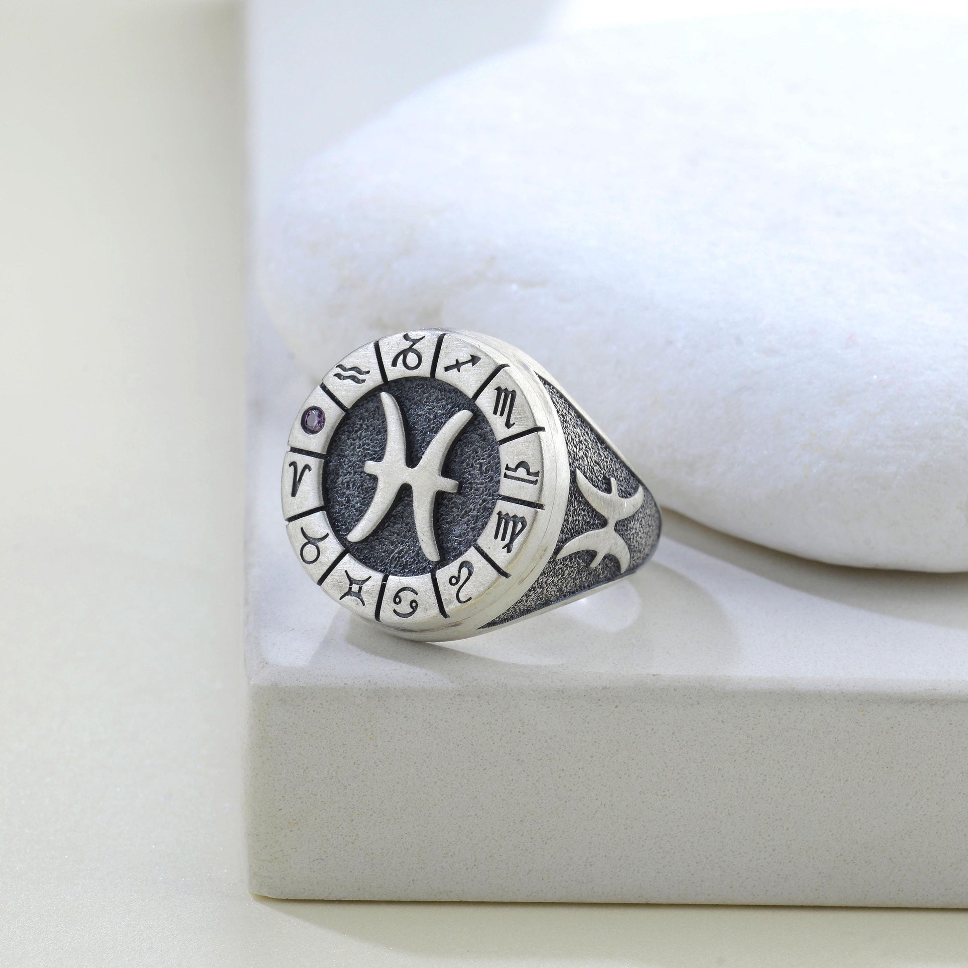 Sterling Silver Pisces Zodiac Ring: Horoscope Astrology Gift