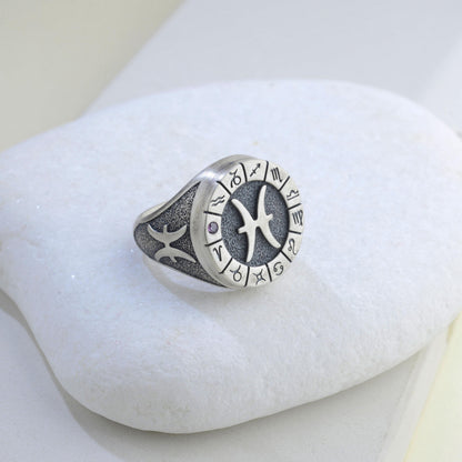 Sterling Silver Pisces Zodiac Ring: Horoscope Astrology Gift
