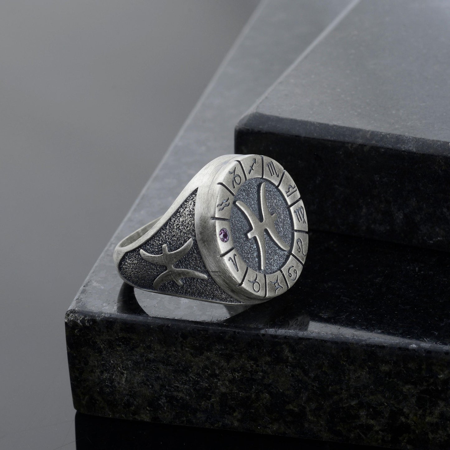 Sterling Silver Pisces Zodiac Ring: Horoscope Astrology Gift