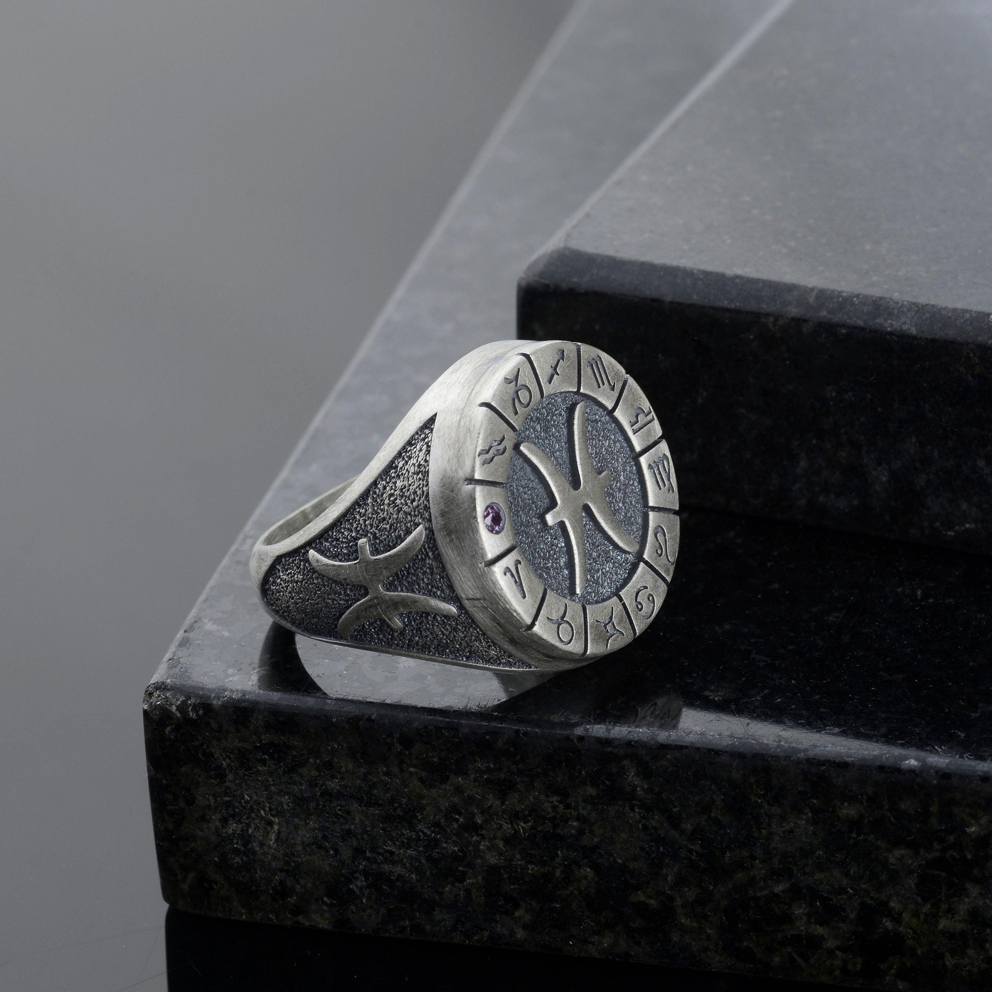 Sterling Silver Pisces Zodiac Ring: Horoscope Astrology Gift