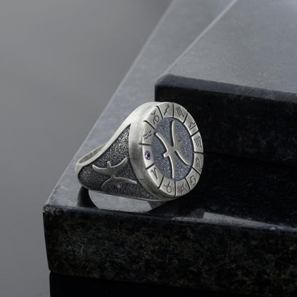 Sterling Silver Pisces Zodiac Ring: Horoscope Astrology Gift