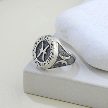 Sterling Silver Pisces Zodiac Ring: Horoscope Astrology Gift