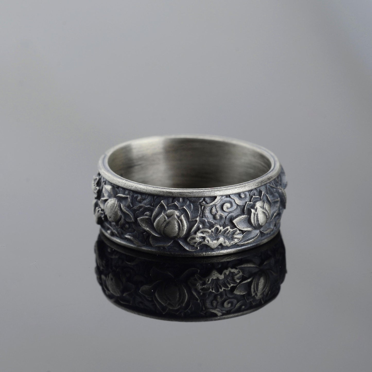 Sterling Silver Plated Lotus Ring, Botanic Floral Band