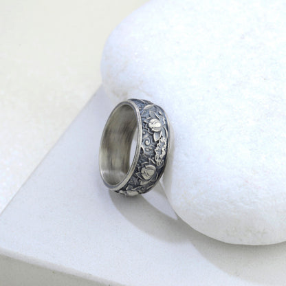 Sterling Silver Plated Lotus Ring, Botanic Floral Band