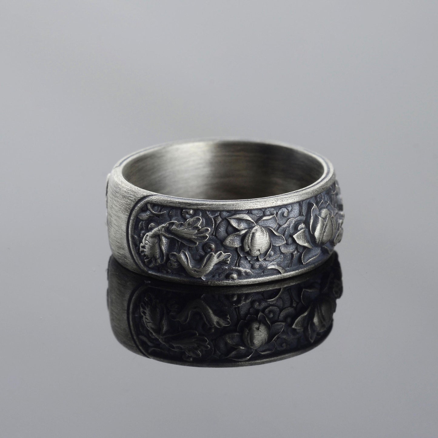 Sterling Silver Plated Lotus Ring, Botanic Floral Band