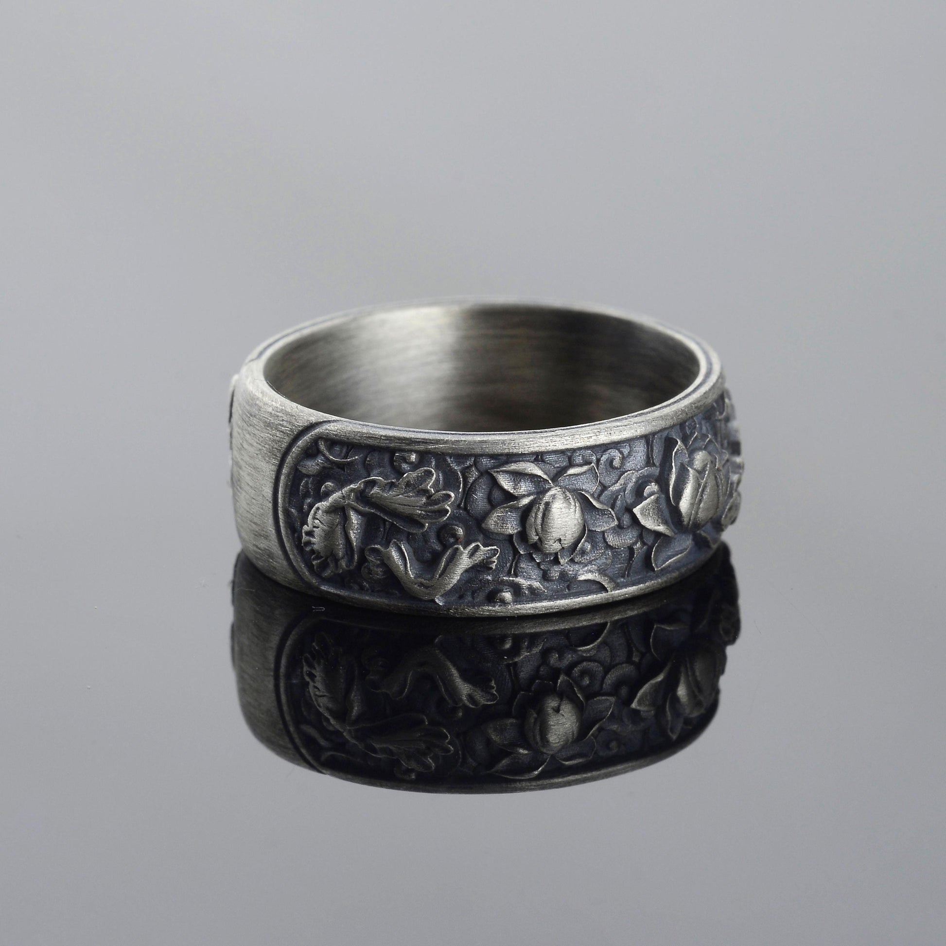 Sterling Silver Plated Lotus Ring, Botanic Floral Band