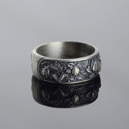 Sterling Silver Plated Lotus Ring, Botanic Floral Band